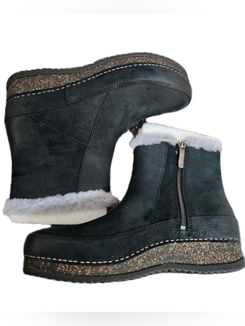 Dansko Black Suede Ankle Boots with Gray Faux Fur Cuff